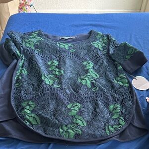 Navy and Green Lace Top